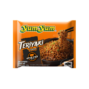 YumYum Stir Fry Teriyaki Flavour 30x60g – asiatische Instant-Stir-Fry-Nudeln mit Teriyaki-Geschmack in orangefarbener Verpackung.