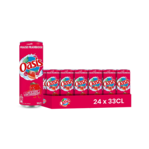 Oasis Fraise Framboise 24x330ml aus Frankreich Erfrischungsgetränk mit Erdbeer- und Himbeergeschmack in Dosen