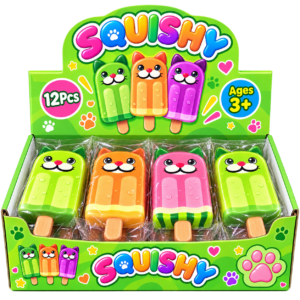 Cat Eis Squishy 12Stk im Display – bunte Squishy-Spielzeuge im Katzen-Eis-Design in verschiedenen Farben.