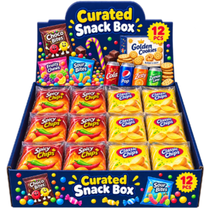 Chips Squishy 12Stk im Display – bunte Anti-Stress-Spielzeuge im Chipsbeutel-Design mit verschiedenen Varianten wie Spicy Chips und Classic Chips.