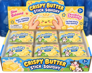 Crispy Butter Squishy 12Stk – gelbe Anti-Stress-Spielzeuge in Butterstangenform mit Crispy- und Slow-Rebound-Effekt