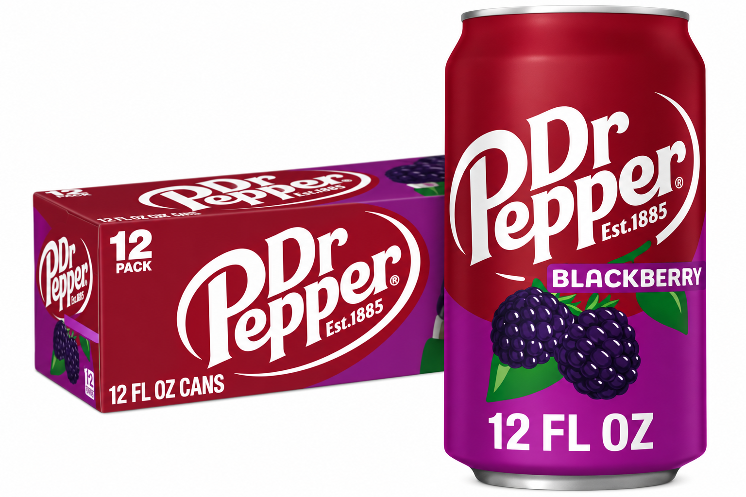 Dr Pepper Blackberry USA 12x350ml – amerikanischer Softdrink mit Brombeergeschmack in rot-violetten 12-fl-oz-Dosen