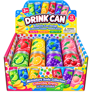 Drink Can Fun Squishy 12Stk – bunte Anti-Stress-Spielzeuge in Getränkedosenform mit verschiedenen Fruchtmotiven