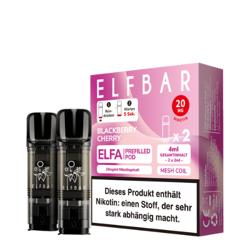 Elfbar Pods Blackberry Cherry 10x2x2ml vorgefüllte Vape Pods mit Brombeer- und Kirschgeschmack für Großhandel und Wiederverkäufer