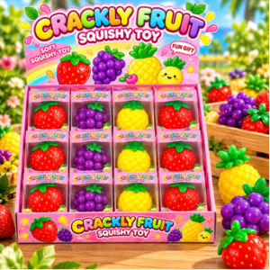 Früchte-Mix Squishy 12Stk – bunte Anti-Stress-Spielzeuge in Erdbeer-, Trauben- und Ananasform
