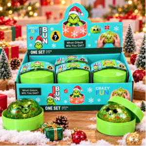 Grinch Squishy 12Stk – grüne weihnachtliche Mystery Anti-Stress-Spielzeuge in einzelnen Dosen im Verkaufsdisplay