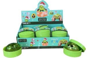 Grinch Squishy 12Stk – grüne weihnachtliche Mystery Anti-Stress-Spielzeuge in einzelnen Dosen im Verkaufsdisplay