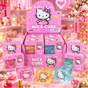 Kitty Cat Nice Cube 12Stk – bunte Anti-Stress Squishys in Würfelform mit pinkem Katzen-Design