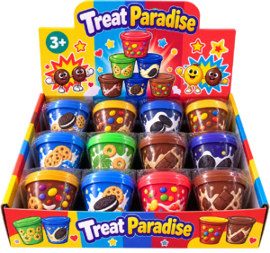Treat Paradise Squishy 12Stk – bunte Anti-Stress-Spielzeuge in Dessert-Bechern mit Cookie-, Schokoladen- und Süßigkeiten-Designs