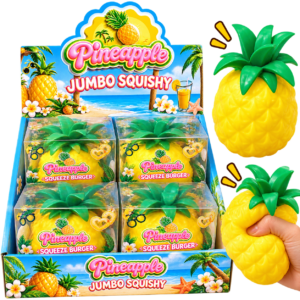 Ananas Squishy 4Stk – große gelbe Anti-Stress-Spielzeuge in Ananasform mit grünen Blättern