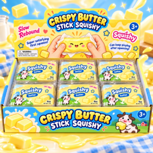 Crispy Butter Stick Squishy 12Stk – bunte Squishy-Spielzeuge im Butter-Stick-Design in einer praktischen 12er-Verkaufseinheit.