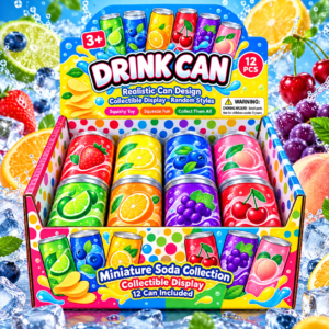 Drink Can Fun Squishy 12Stk – bunte Anti-Stress-Spielzeuge in Getränkedosenform mit verschiedenen Fruchtmotiven