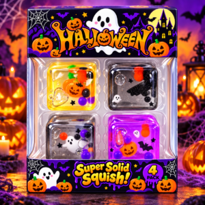 Halloween Squishy 4Stk – gruselige Anti-Stress-Spielzeuge mit Kürbis-, Geist- und Fledermausmotiven im 4er Set