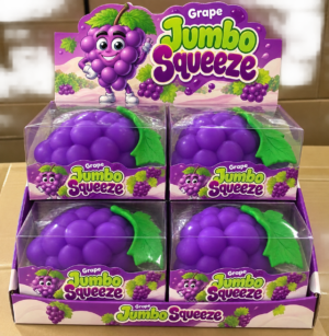 Jumbo Grape Squishy 4Stk – große violette Anti-Stress-Spielzeuge in Traubenform mit grünem Blatt