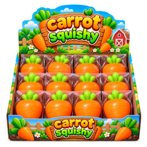 Karotten Squishy 12Stk – orangefarbene Anti-Stress-Spielzeuge in Karottenform mit grünen Blättern