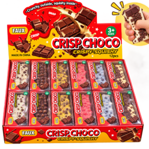 Schokoladen Squishy 12Stk – bunte Crispy Choco Anti-Stress-Spielzeuge in Schokoladenriegel-Optik