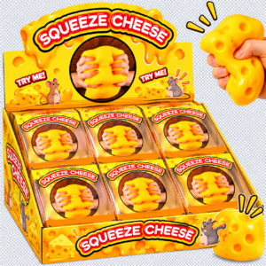 Squeeze Cheese Squishy 6Stk – gelbe Anti-Stress-Spielzeuge in Käseform mit typischer Lochstruktur