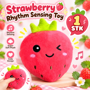 Rhythm Sensing Toy Strawberry 1Stk – interaktives Musik- und Bewegungsspielzeug in roter Erdbeerform mit grünen Blättern.