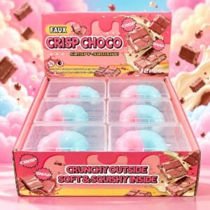 Crispy Croissant Squishy 12 Stk im Verkaufsdisplay mit rosa-blauen Croissant Squishys und Crispy Crackle Effekt für Kioske, Spielwarenläden und Wiederverkäufer