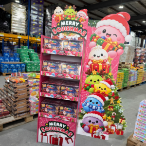 Merry Squishmas Aufsteller mit 80 Adventskalender – ca. 2 m hohes POS-Verkaufsdisplay inklusive 80 Adventskalendern.