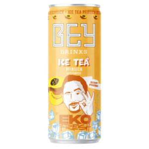 Bey Ice Tea Pfirsich 24x330ml – fruchtiger Pfirsich-Eistee im 330-ml-Format für den gekühlten Einzelverkauf.