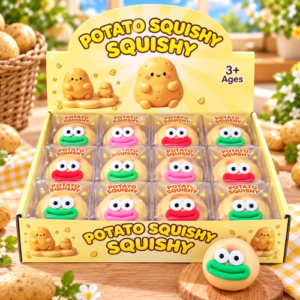 Squishy Potato Big Mouth 12Stk – weiche Kartoffel-Squishys mit lustigen Big-Mouth-Gesichtern in einer praktischen 12er-Verkaufseinheit.