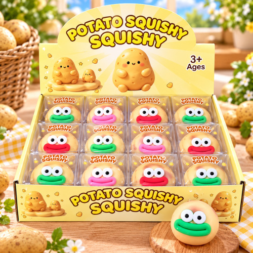 Squishy Potato Big Mouth 12Stk – weiche Kartoffel-Squishys mit lustigen Big-Mouth-Gesichtern in einer praktischen 12er-Verkaufseinheit.