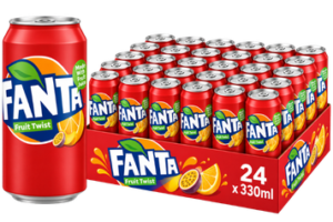 Fanta Fruit Twist 24x330ml – fruchtige Multi-Frucht-Limonade in der handlichen 330-ml-Dose.