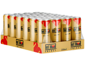 Hot Blood Energy Drink 24x250ml – klassischer Energy Drink im handlichen 250-ml-Format für den gekühlten Einzelverkauf.