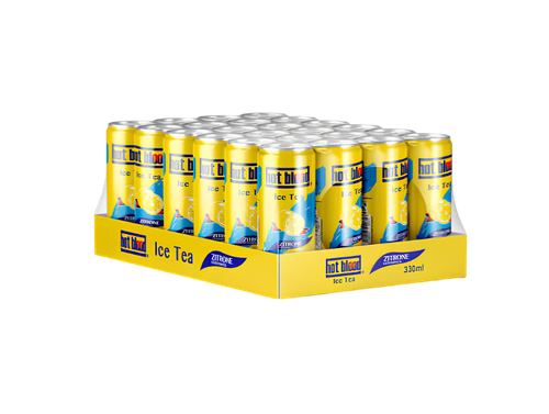 Hot Blood Ice Tea Zitrone 24x330ml – erfrischender Zitronen-Eistee im 330-ml-Format für den gekühlten Einzelverkauf.