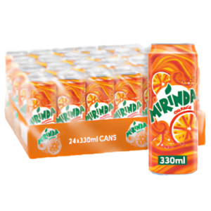 Mirinda Orange 24x330ml – fruchtige Orangenlimonade im handlichen 330-ml-Format für den gekühlten Einzelverkauf.