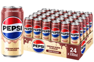 Pepsi Cream Soda Zero 24x330ml – zuckerfreie Pepsi-Cola mit cremiger Cream-Soda-Note in der handlichen 330-ml-Dose.