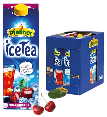 Pfanner Ice Tea Wildkirsche 6x2L – fruchtiger Wildkirsch-Eistee im großen 2-Liter-Format in der praktischen 6er-Verkaufseinheit.