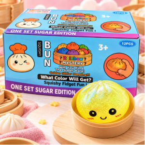 Rainbow Mystery LED Dumpling 12Stk – bunte Mystery Squishy Dumplings mit LED-Effekt in einer praktischen 12er-Verkaufseinheit.