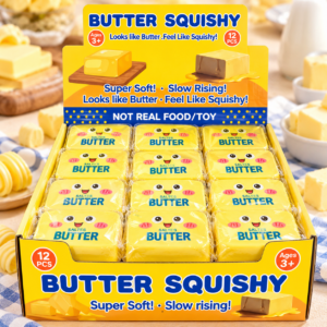 Big Butter Squishy 12Stk – große gelbe Super-Soft Slow-Rising Anti-Stress-Spielzeuge in Butterblock-Form mit niedlichem Gesicht.