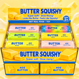 Soft Colourful Butter Squishy 12Stk – bunte superweiche Slow-Rising Anti-Stress-Spielzeuge in Butterform mit verschiedenen Farbvarianten.