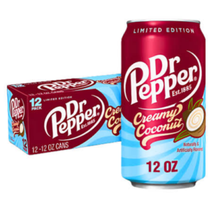 Dr Pepper Creamy Coconut 12x355ml – Softdrink mit charakteristischem Dr-Pepper-Geschmack und cremiger Kokosnote in der 355-ml-Dose.