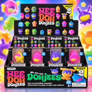 NeeDoh Dohjees Squishy 24Stk – bunte sammelbare Squishy-Figuren der Series 2 im Verkaufsdisplay.
